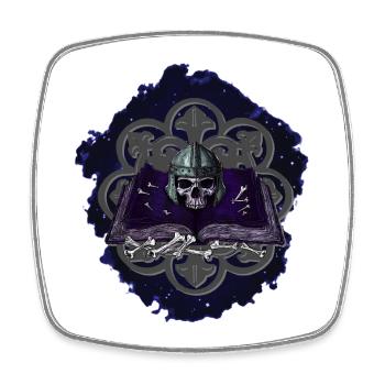 buchband aufgeschlagen, Menschenschädel, Ornamente - Viereckiger Kühlschrankmagnet - Weiß - Vorne