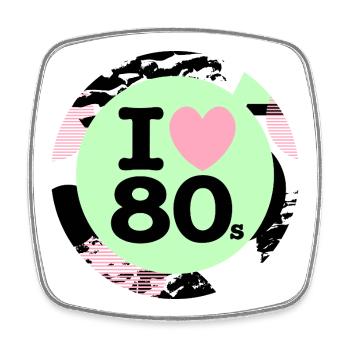 I ♥ Années 80 – Ambiance rétro néon - Magnet carré - blanc - Devant
