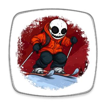 Skifahrer Totenkopf - Viereckiger Kühlschrankmagnet - Weiß - Vorne