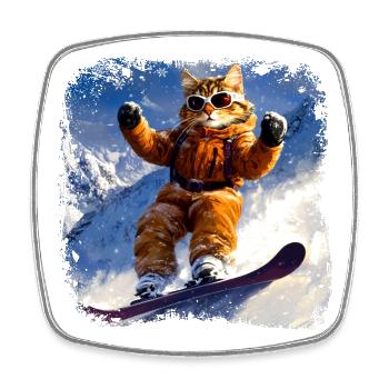 Katzen Snowboard - Viereckiger Kühlschrankmagnet - Weiß - Vorne