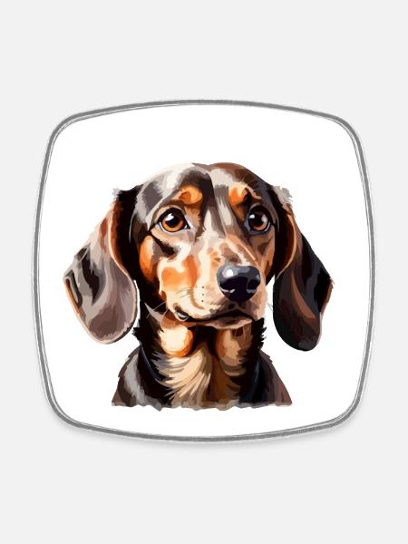 Teckel Portrait de chien ludique - Magnet carré - blanc