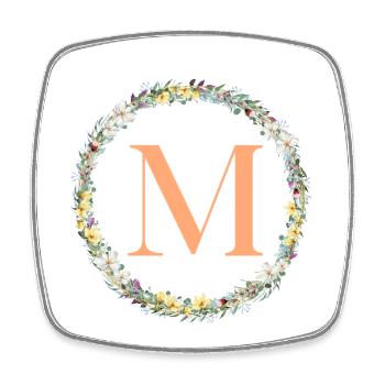 M Monogram, Couronne de fleurs, Personnalisable - Magnet carré - blanc - Devant