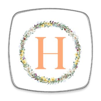 H Monogram, Flower Wreath, Personalizable - Square fridge magnet - white - Front