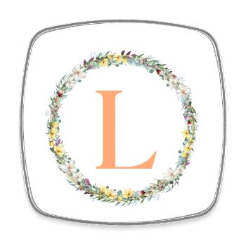 L Monogram, Couronne de fleurs, Personnalisable - Magnet carré - blanc - Devant