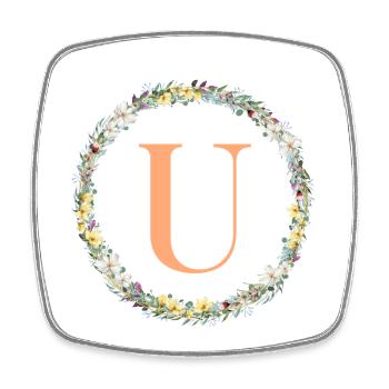 U Monogram, Couronne de fleurs, Personnalisable - Magnet carré - blanc - Devant