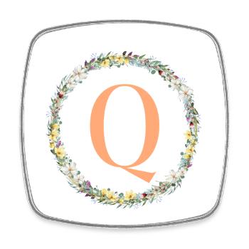 Q Monogram, Couronne de fleurs, Personnalisable - Magnet carré - blanc - Devant