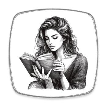 Drawing Woman Book Books Reading Gift - Square fridge magnet - white - Front