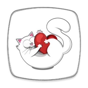 Chat mignon blanc coeur drôle ambiance amour  - Magnet carré - blanc - Devant