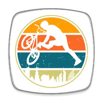 Rétro coucher de soleil vélo cycliste design - Magnet carré - blanc - Devant