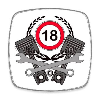 18e anniversaire ,18 ans ,Garage,Voiture mécanique (25) - Magnet carré - blanc - Devant