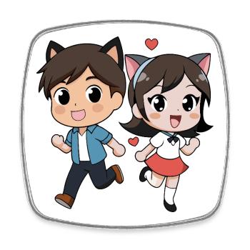 Fantasy Cat Duett für Kinder - Viereckiger Kühlschrankmagnet - Weiß - Vorne