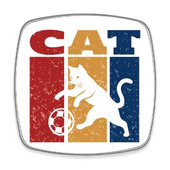 Cat Playing Football Retro Design - Square fridge magnet - white - Front