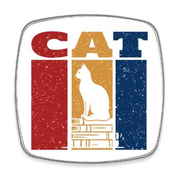 Katze auf Büchern Retro-Design - Viereckiger Kühlschrankmagnet - Weiß - Vorne