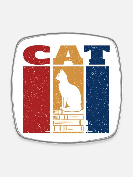 Chat Sur Livres Design Rétro - Magnet carré - blanc