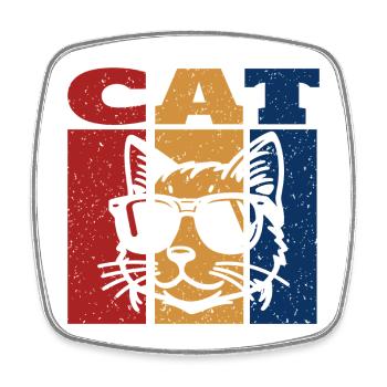 The Cool Cat Wearing Sunglasses Retro Design - Square fridge magnet - white - Front