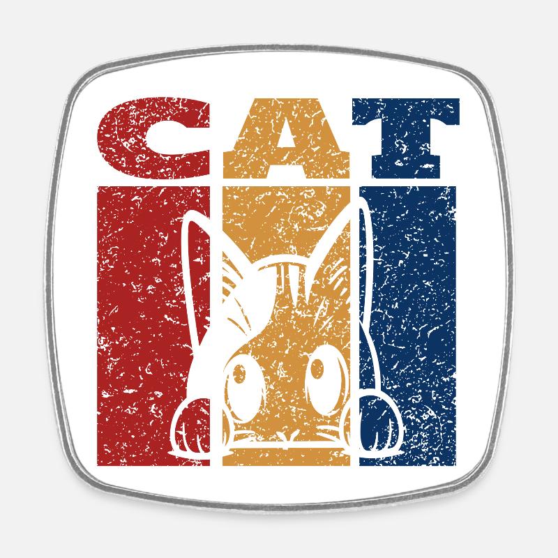 Design rétro de chat Peeking - Magnet carré - blanc