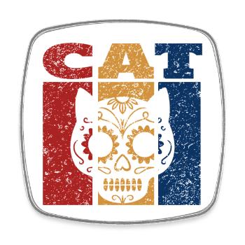 Sugar Skull Katze Retro Design - Viereckiger Kühlschrankmagnet - Weiß - Vorne
