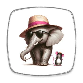 Éléphant avec souris - Magnet carré - blanc - Devant