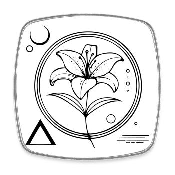 Florale Geometrie – Die Lilie als Symbol - Viereckiger Kühlschrankmagnet - Weiß - Vorne
