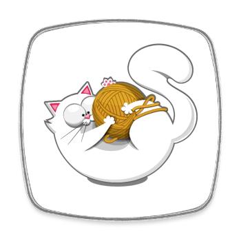 Chat mignon humour cartoon comique pelote de laine - Magnet carré - blanc - Devant