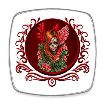 Gothic Blossom, the angel of roses. - Square fridge magnet - white - Front