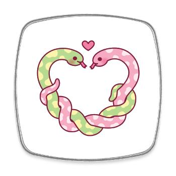 Serpents mignons formant un cœur drôle - Magnet carré - blanc - Devant