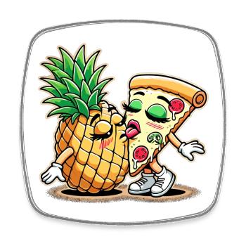 Pizza Hawaii Baiser Relation d’amour Drôle Cadeau - Magnet carré - blanc - Devant