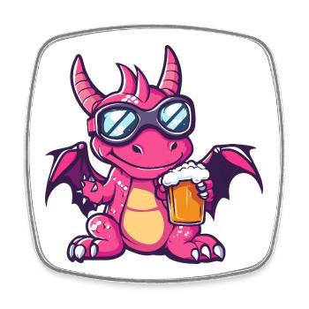 Drache Apres Ski Bier Comic - Viereckiger Kühlschrankmagnet - Weiß - Vorne
