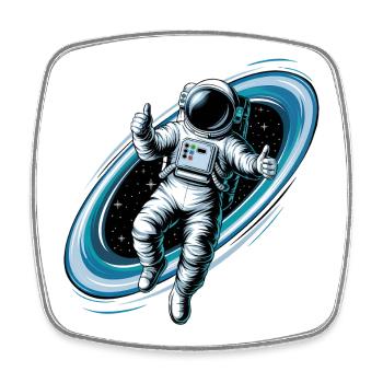 Cool astronaut in space with thumbs up - Square fridge magnet - white - Front