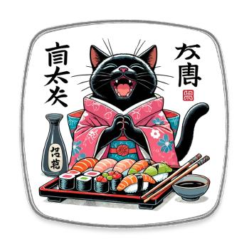Sushi Cat Kimono Maki Nigiri Gift - Square fridge magnet - white - Front