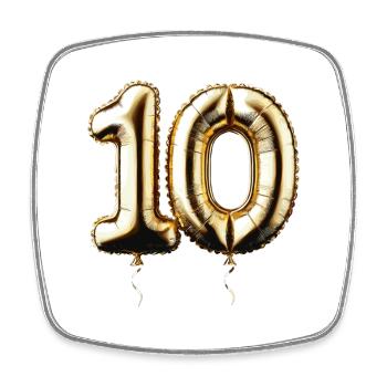 10 Years Gold Balloon Foil Balloon Gift - Square fridge magnet - white - Front