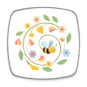 Verspielte Biene mit Sommerblumen - Viereckiger Kühlschrankmagnet - Weiß - Vorne