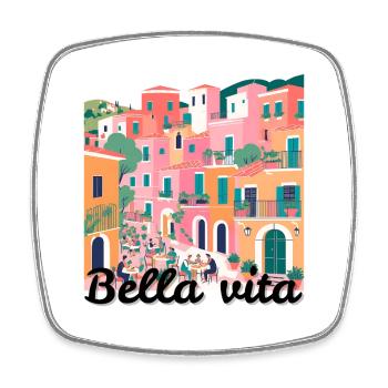 Colourful Mediterranean terraced village - Square fridge magnet - white - Front