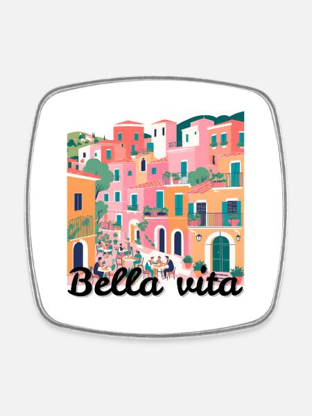 Colourful Mediterranean terraced village - Square fridge magnet - white