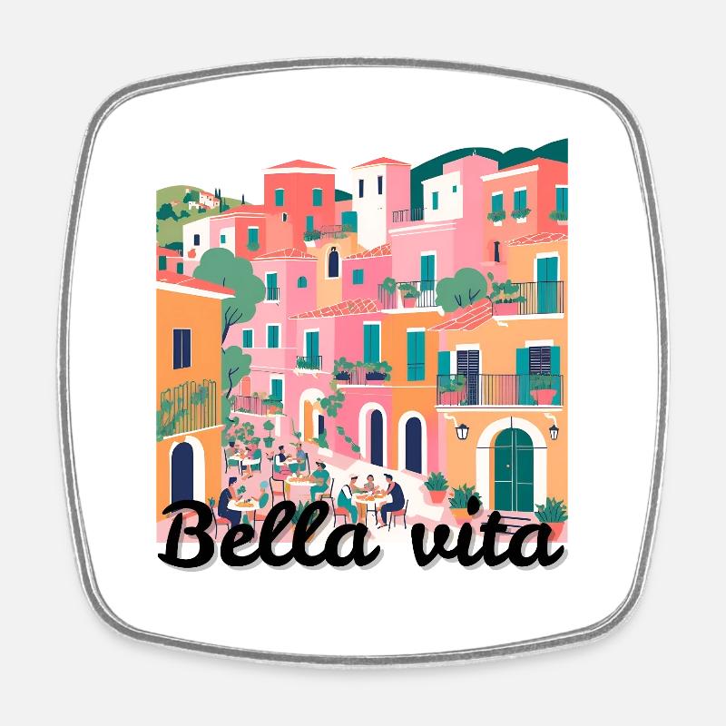 Colourful Mediterranean terraced village - Square fridge magnet - white