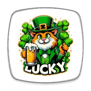 St. Patrick’s Day Leprechaun Katze Glücklich - Viereckiger Kühlschrankmagnet - Weiß - Vorne