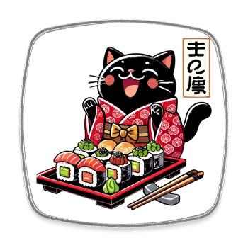 Sushi Chat Noir Kimono Maki Nigiri Cadeau - Magnet carré - blanc - Devant