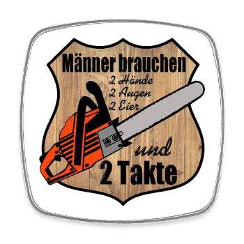 Tronçonneuse , Bois de chauffage , Old School , 2 temps (25) - Magnet carré - blanc - Devant