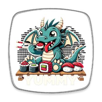 Dragon Maki Sushi Yummy Kawaii Cadeau - Magnet carré - blanc - Devant