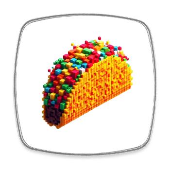 Taco aus bunten Plastiksteinen - Viereckiger Kühlschrankmagnet - Weiß - Vorne