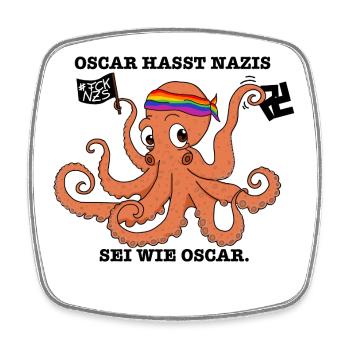 Oscar hasst Nazis - Viereckiger Kühlschrankmagnet - Weiß - Vorne