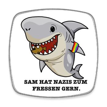 Hai hasst Nazis - Viereckiger Kühlschrankmagnet - Weiß - Vorne