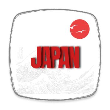 Japan-Welle mit rotem Mond - Viereckiger Kühlschrankmagnet - Weiß - Vorne