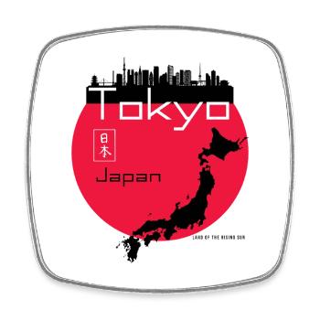 Tokyo Minimal: Rotes Tokio-Motiv - Viereckiger Kühlschrankmagnet - Weiß - Vorne