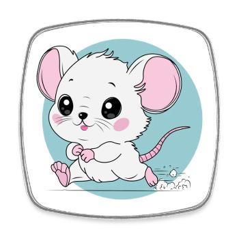 Souris Drôle en Course - Amateur de Fromage - Magnet carré - blanc - Devant