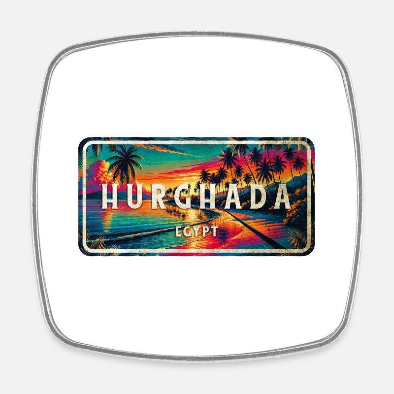 Hurghada Égypte Vintage Palmiers Design - Magnet carré - blanc