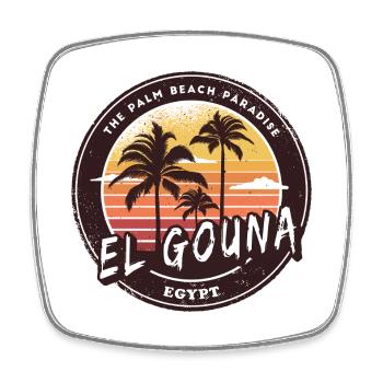 El Gouna Egypt Vintage Palm Tree Design - Square fridge magnet - white - Front