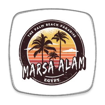 Marsa Alam Egypt Vintage Palm Tree Design - Square fridge magnet - white - Front