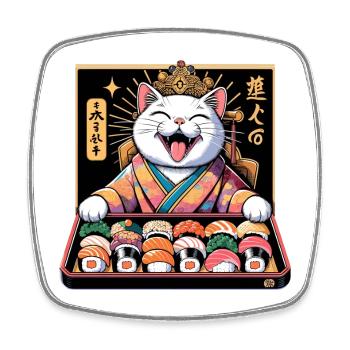Sushi Chat Blanc Kimono Maki Nigiri Cadeau - Magnet carré - blanc - Devant