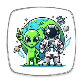 Alien Astronauten im Weltall - Viereckiger Kühlschrankmagnet - Weiß - Vorne